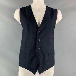 DOLCE & GABBANA Size 46 Solid Wool & Mohair Buttoned Navy Vest